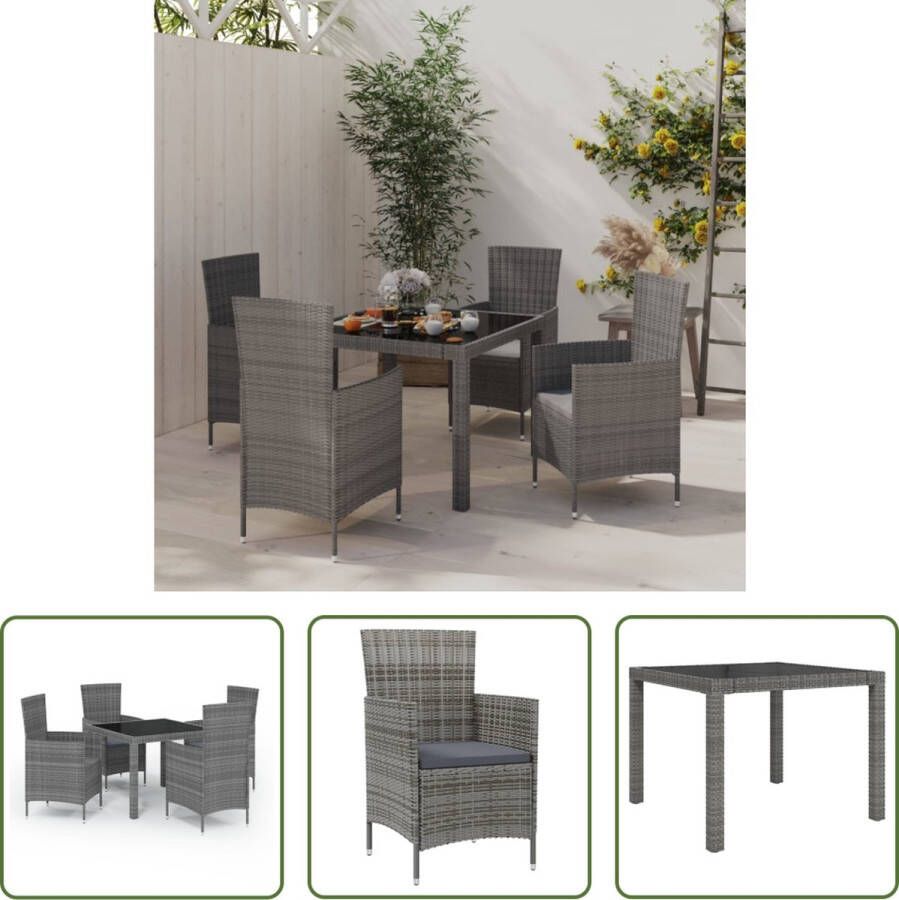 The Living Store Tuinset Grijze poly rattan eethoek 90x90x75 cm Inclusief 4 stoelen en kussens