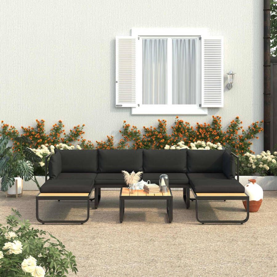 The Living Store Tuinset Hoekbank Aluminium HKC Donkergrijs Bruin 138 x 60 x 62 cm Inclusief kussens