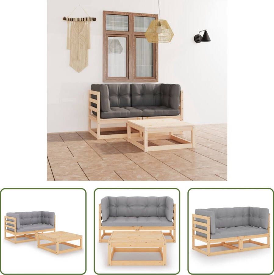 The Living Store Tuinset Hoekbank Grijs 70x70x67 cm Massief grenenhout