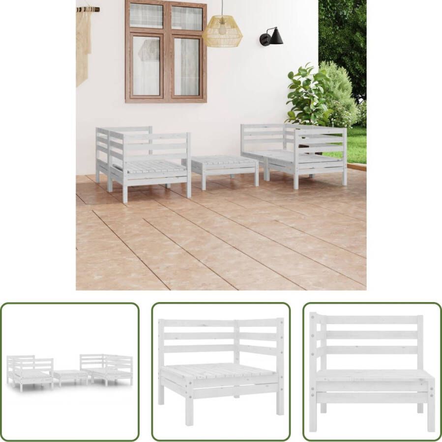 The Living Store Tuinset Hoekbank Wit Massief Grenenhout 63.5x63.5x62.5 cm (BxDxH) 4 hoekbanken en 1 tafel