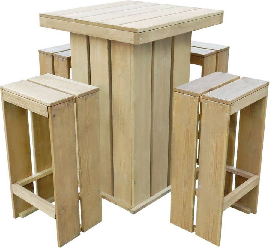 The Living Store Tuinset Houten Geïmpregneerd 75x75x110 cm Inclusief 4 krukken