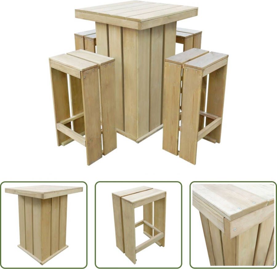 The Living Store Tuinset Houten Geïmpregneerd 75x75x110 cm Inclusief 4 krukken