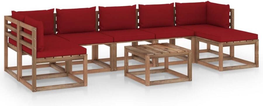 The Living Store Tuinset Houten Grenenhout Lounge 64x64x70 cm Wijnrood kussen 150 g m²