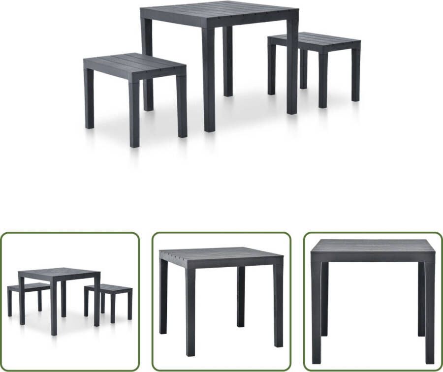 The Living Store Tuinset Kunststof Antraciet 78x78x72cm (tafel) 60x38x45cm (bank)