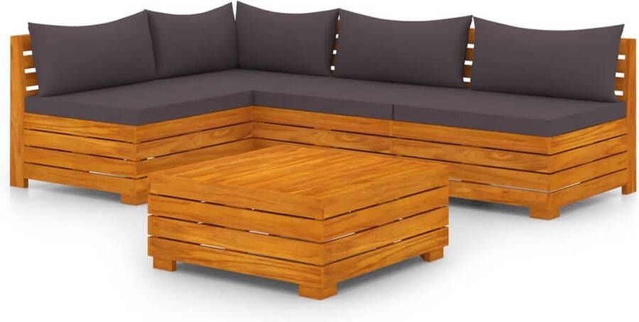 The Living Store Tuinset Lounge Acaciahout Donkergrijs Modulair 68x68x60cm 6cm kussens