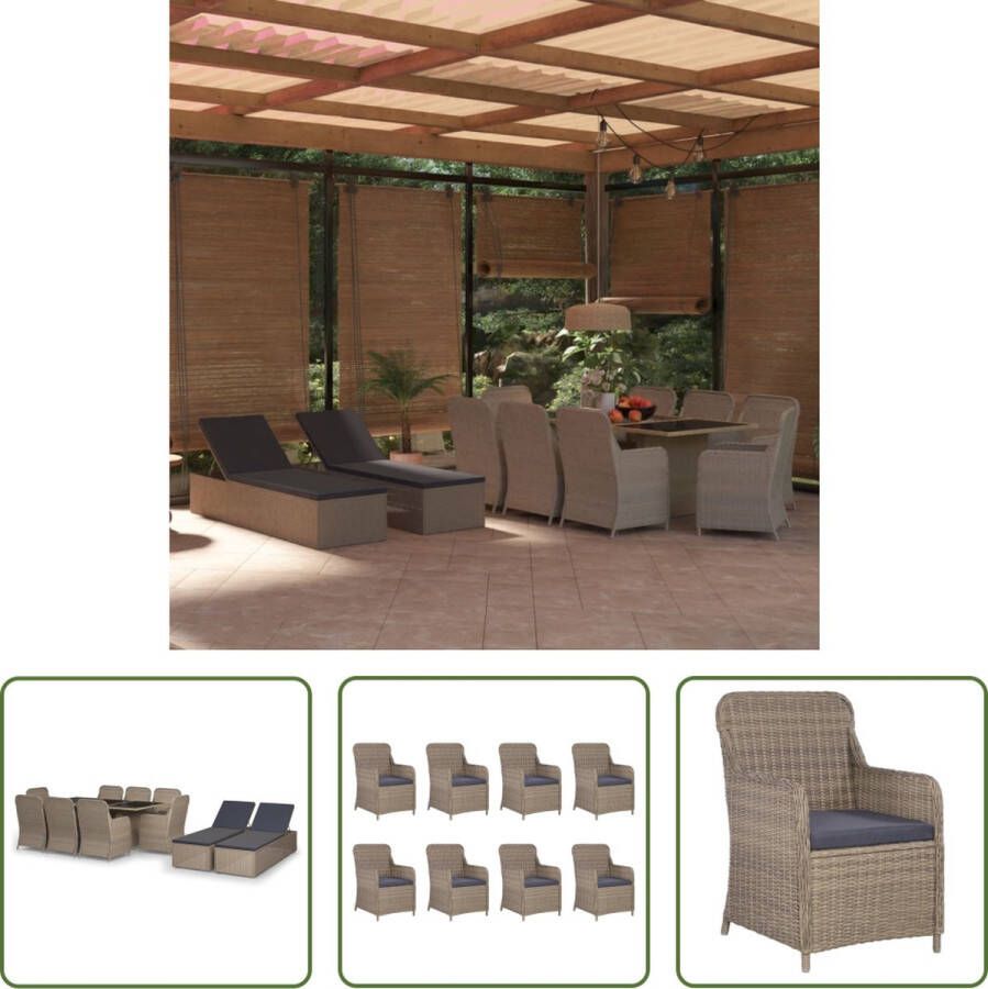 The Living Store Tuinset Lounge Bruin PE-rattan 200x100x74cm Stevig frame Waterbestendig Inclusief zitkussens Montage vereist 1x tafel 8x stoel 8x zitkussen 2x ligbed 2x ligbedkussen