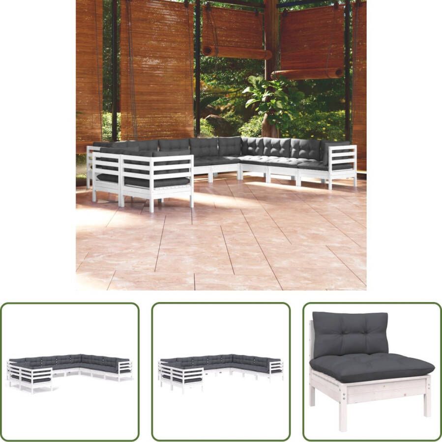 The Living Store Tuinset Loungeset Massief grenenhout Wit 5 hoekbanken 5 middenbanken 10 zitkussens 15 rugkussens