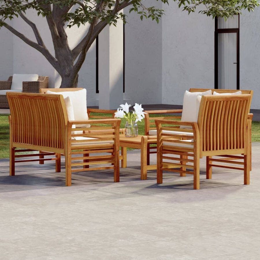 The Living Store Tuinset Massief Acaciahout Armstoel. Bank. Tafel 64x60x81cm. 121x60x81cm. 100x50x50cm