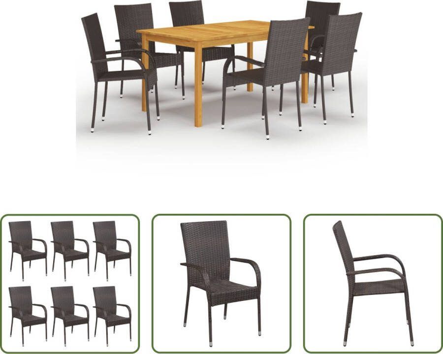 The Living Store tuinset massief acaciahouten eettafel bruine PE-rattan stoelen 150x90x74 cm stabiel duurzaam