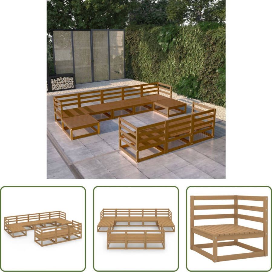 The Living Store Tuinset Massief Grenenhout 4x Middenbank 4x Hoekbank 2x Tafel Voetenbank 70x70x67cm BxDxH Honingbruin