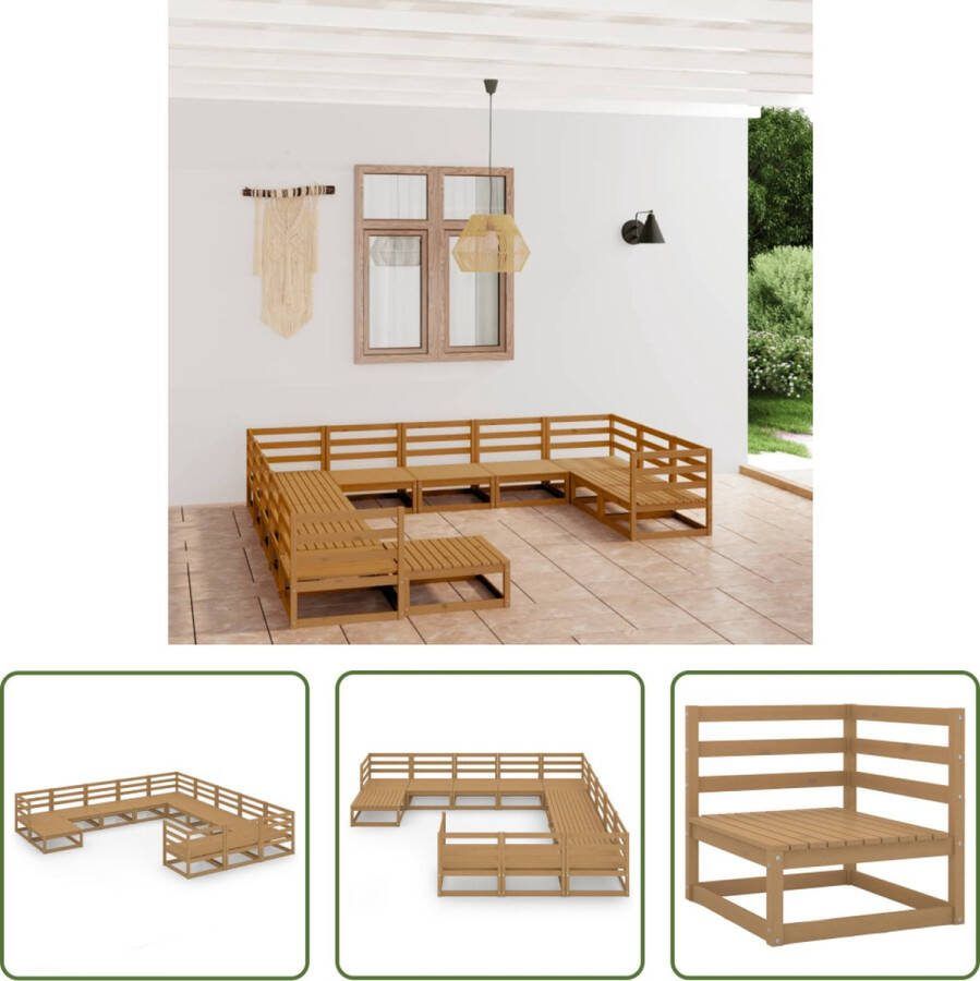 The Living Store Tuinset Massief Grenenhout 7x middenbank 4x hoekbank 1x tafel voetenbank 70x70x67cm 70x70x30cm