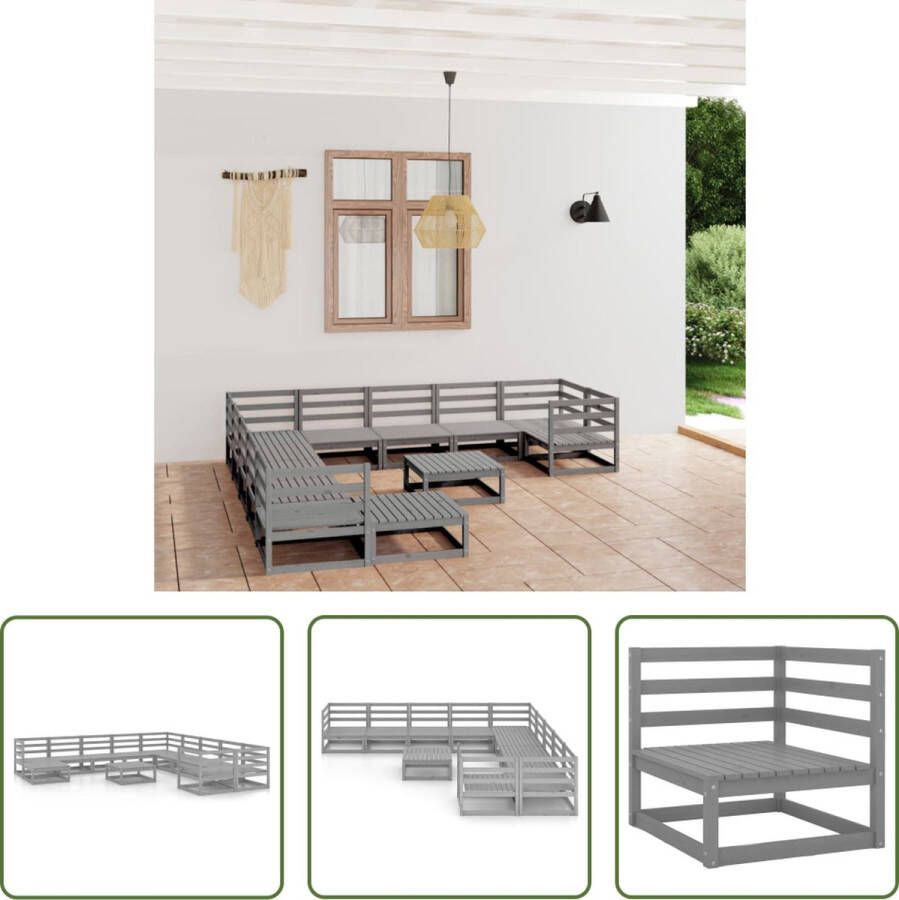 The Living Store Tuinset Massief grenenhout Grijs 6x middenbank 4x hoekbank 2x tafel voetenbank 70x70x67 cm 70x70x30 cm