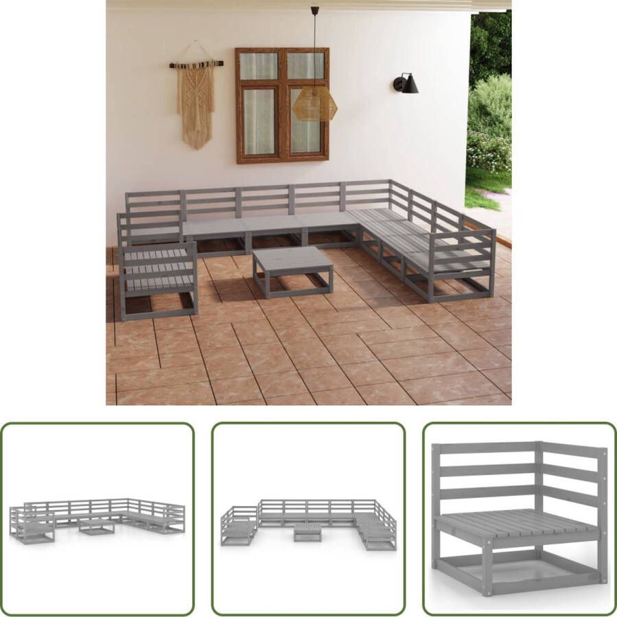 The Living Store Tuinset Massief grenenhout Grijs Hoekbank 70x70x67 cm Middenbank 70x70x67 cm Tafel 70x70x30 cm