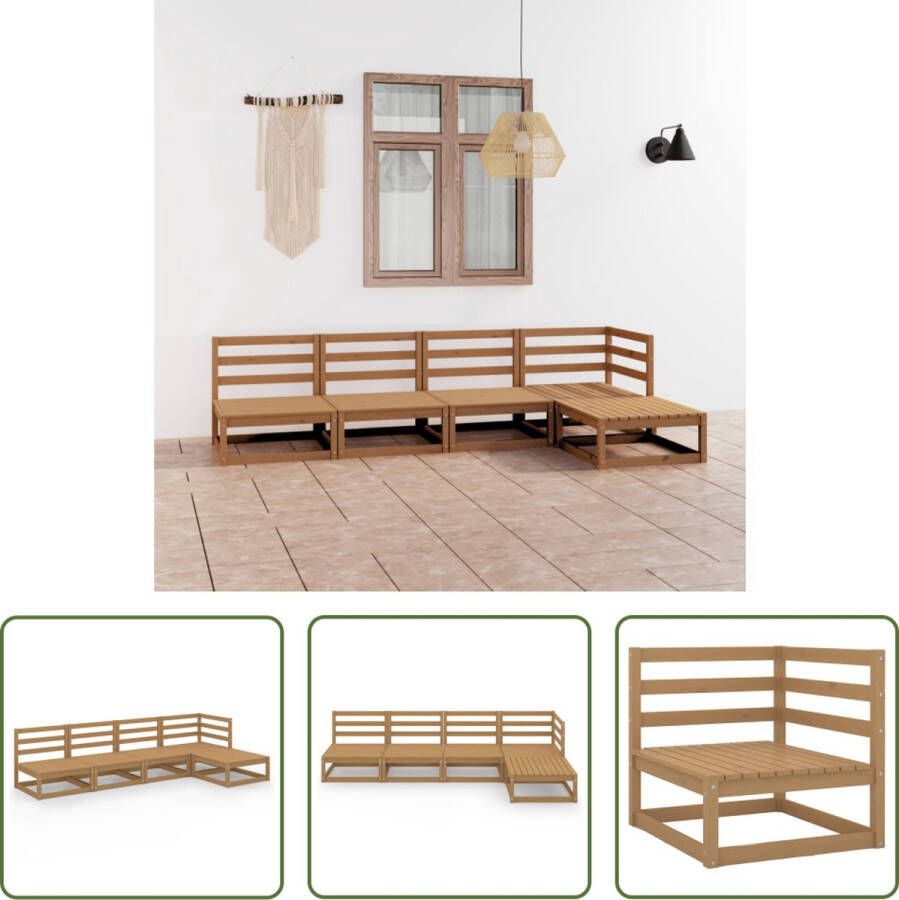 The Living Store Tuinset Massief grenenhout Honingbruin 3x middenbank 1x hoekbank 1x voetenbank 70x70x67 cm 70x70x30 cm