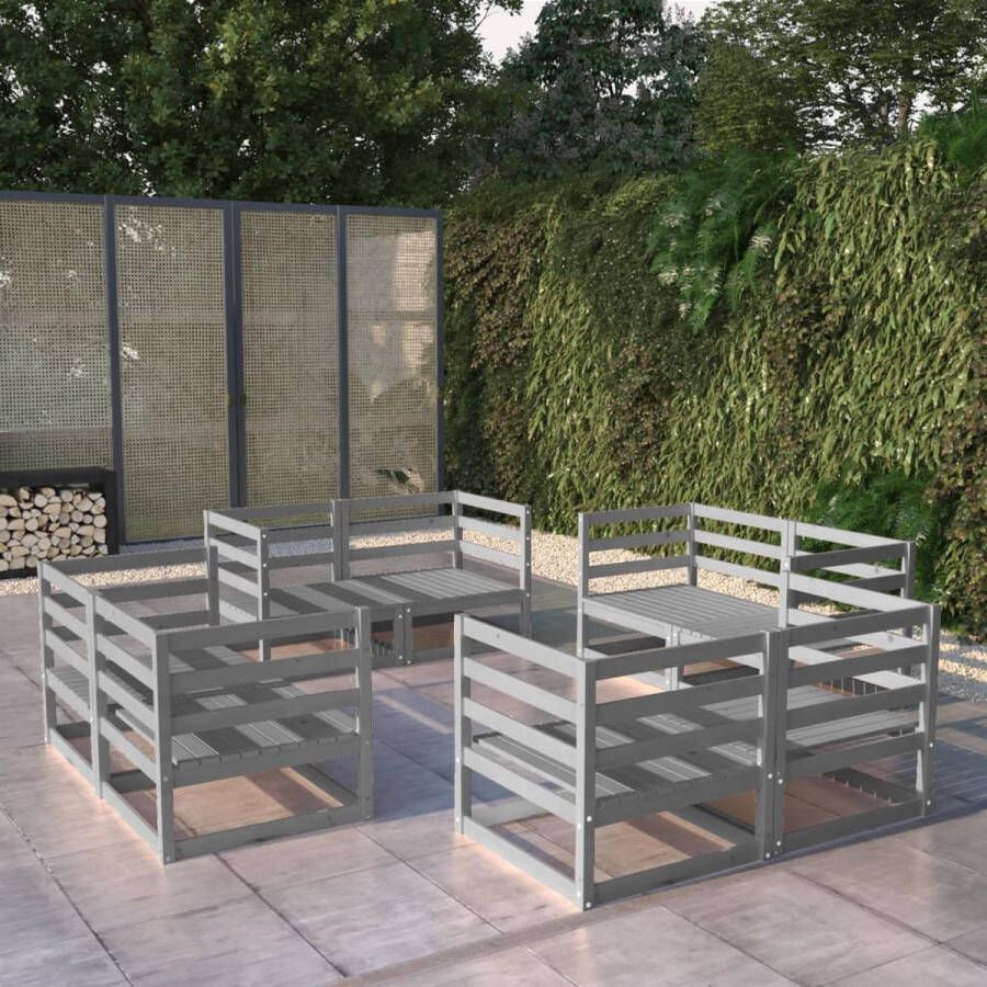 The Living Store Tuinset Massief grenenhout Modulaire segmenten Grijs 8 x hoekbank