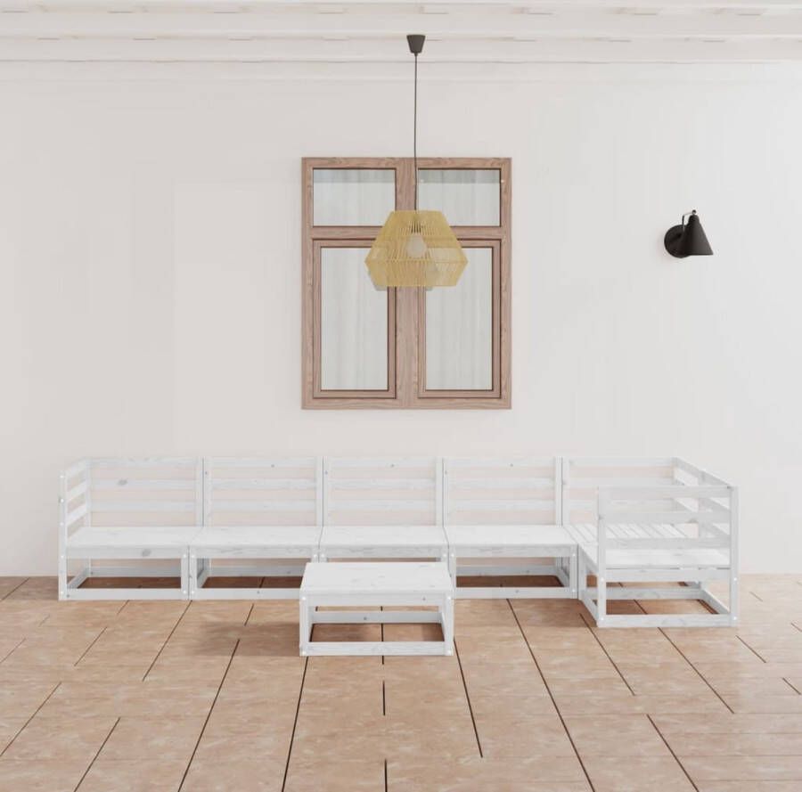 The Living Store Tuinset Massief grenenhout Wit 70 x 70 x 67 cm Inclusief hoekbank middenbank en tafel