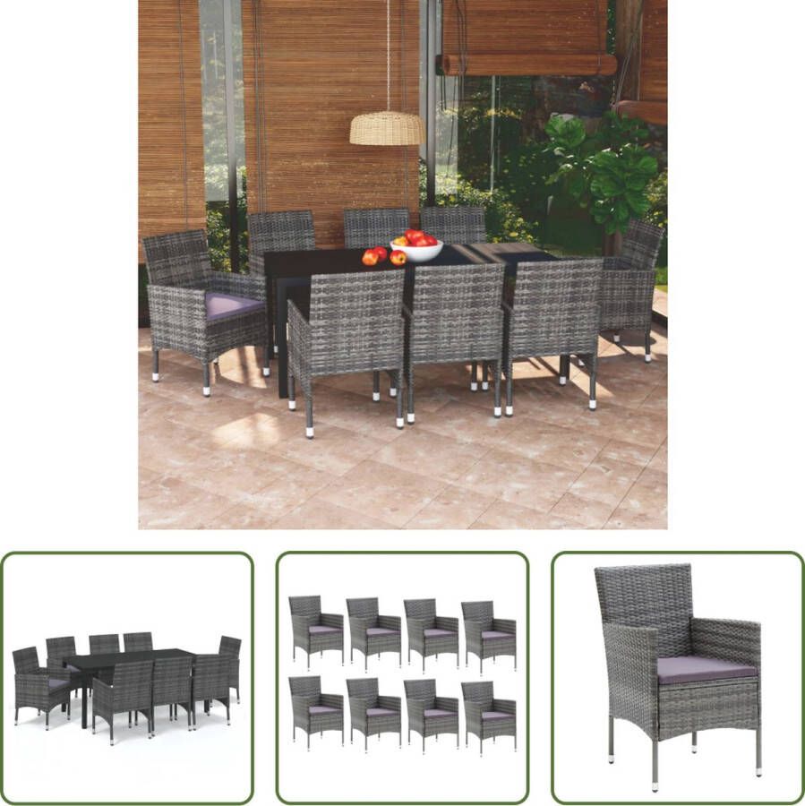 The Living Store Tuinset Outdoor Staal PE-rattan HKC Zwart Grijs 185x90x74 cm