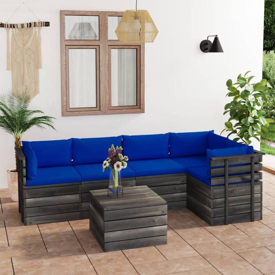 The Living Store Tuinset Pallet Grenenhout Blauw 60x65x71.5cm 100% polyester