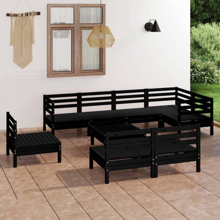 The Living Store Houten Tuinmeubelset Grenenhout Zwart Hoek middenbank- 63.5 x 63.5 x 62.5 cm Voetenbank tafel- 63.5 x 63.5 x 28.5 cm