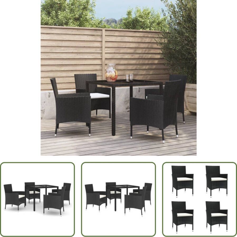 The Living Store Tuinset PE-rattan Eethoek 90x90x75 cm Zwart