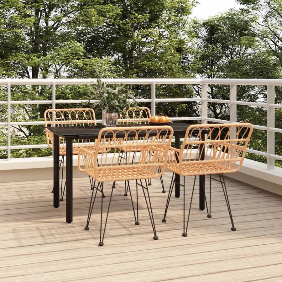 The Living Store Tuinset PE-rattan Eettafel 140x70x74 cm Stoel 56x64x80 cm Zwart