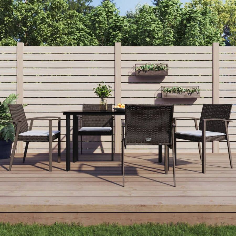 The Living Store Tuinset PE-rattan Eettafel 140x70x74cm Stoelen 56.5x57x83cm Bruin Zwart Crèmewit