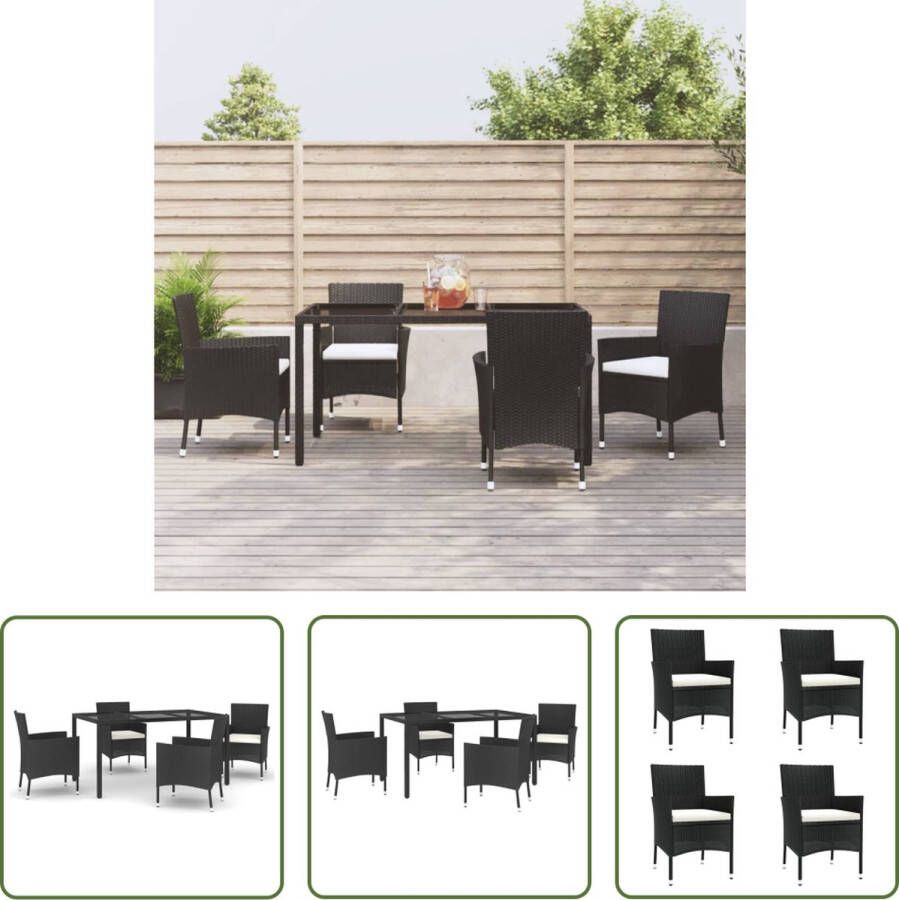 The Living Store Tuinset PE Rattan Eettafel 150x90x75cm Stoelen 61x60x88cm Zwart