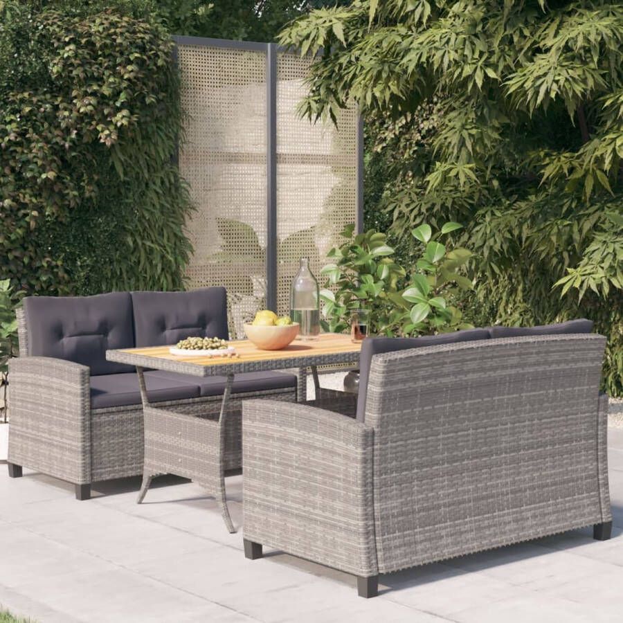 The Living Store Tuinset Poly Rattan Grijs 120x70x66 cm 124x68x77 cm Met kussens