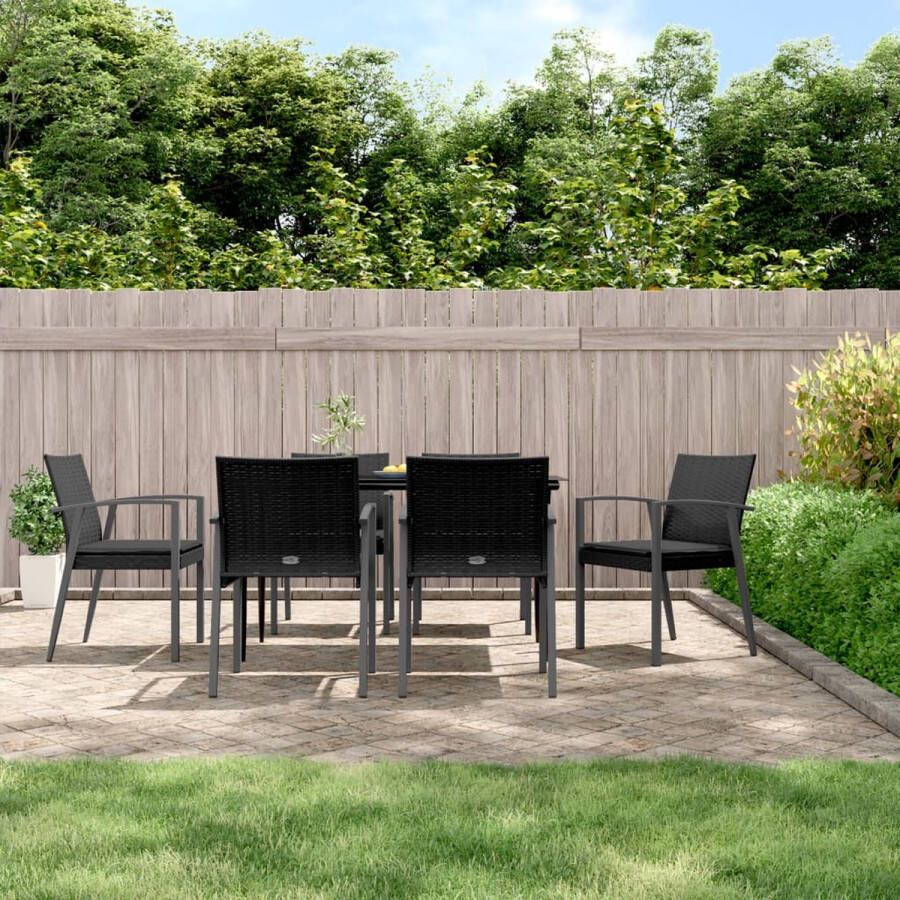 The Living Store Tuinset Premier PE-rattan Eettafel 140x70x74cm 6 Stoelen Zwarte kussens