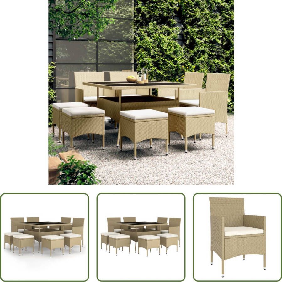 The Living Store Tuinset Rattan 120x120x75 cm Beige Incl Kussens