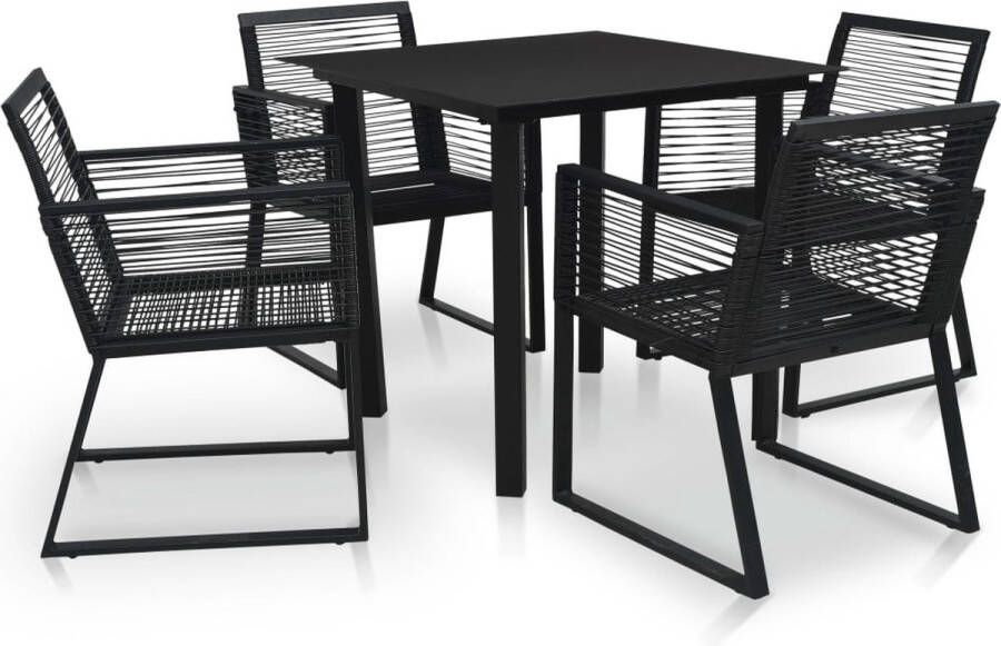 The Living Store Tuinset Rattan Eettafel 80x80x74cm 4 armstoelen Zwart