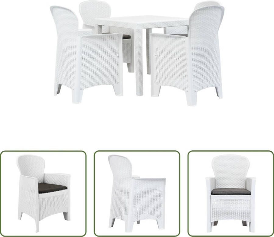 The Living Store Tuinset Rattan-look Wit Kunststof Tafel- 79x79x72 cm Stoelen- 59x57x89 cm Inclusief 4 zitkussens