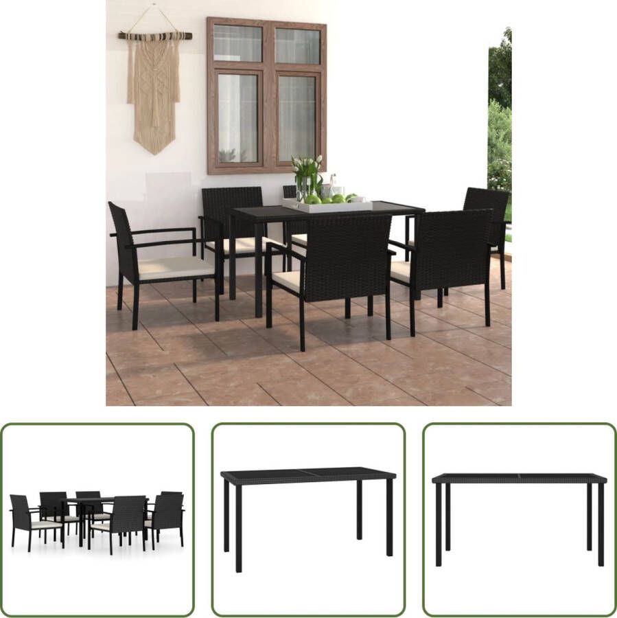 The Living Store Tuinset Rattan Staal 140x70x73 cm Zwart Crème 6 Stoelen 6 Zitkussens