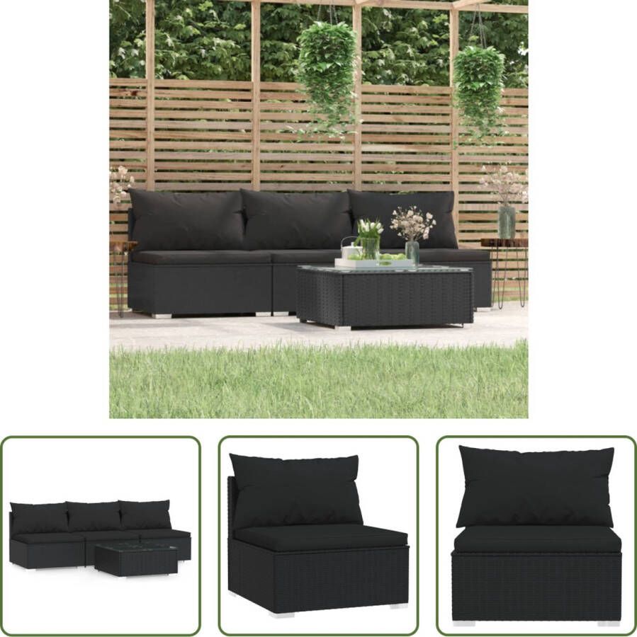 The Living Store Tuinset Relaxy Zwart PE-rattan 60x60x30cm Inclusief kussens