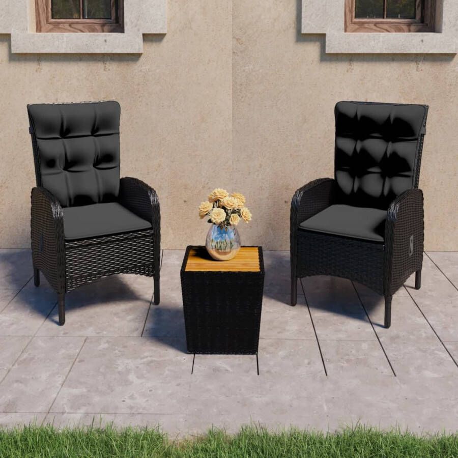 The Living Store Tuinset Tafel armstoelen 41.5 x 41.5 x 43 cm Zwart