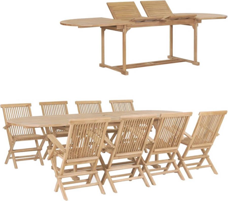 The Living Store Tuinset Teakhout Verlengbare tafel (180-280 cm) Inclusief 8 klapstoelen