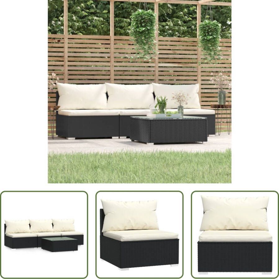 The Living Store Tuinset Trendy Tuinmeubelset 60x60x30 cm Zwart Crème kussen