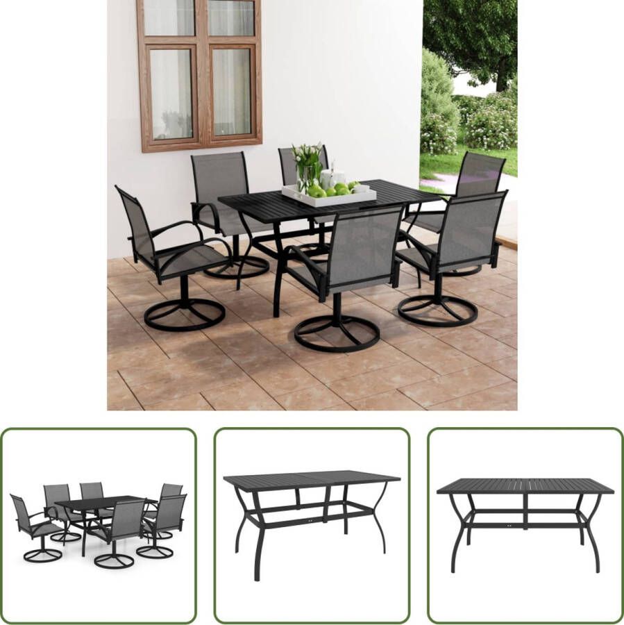 The Living Store Tuinset Tuintafel en 6 eetstoelen 140 x 80 x 72 cm Gepoedercoat staal Antraciet en grijs Ventilerend en sneldrogend Montage vereist 1 tafel 6 stoelen