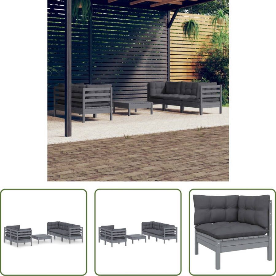 The Living Store Tuinset Vintage Loungeset Grijs Grenenhout 6 personen