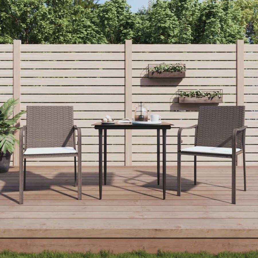 The Living Store Tuinstoel Bruin PE-Rattan Staal 56x59x84cm Stevig Frame Comfortabel Zitkussen