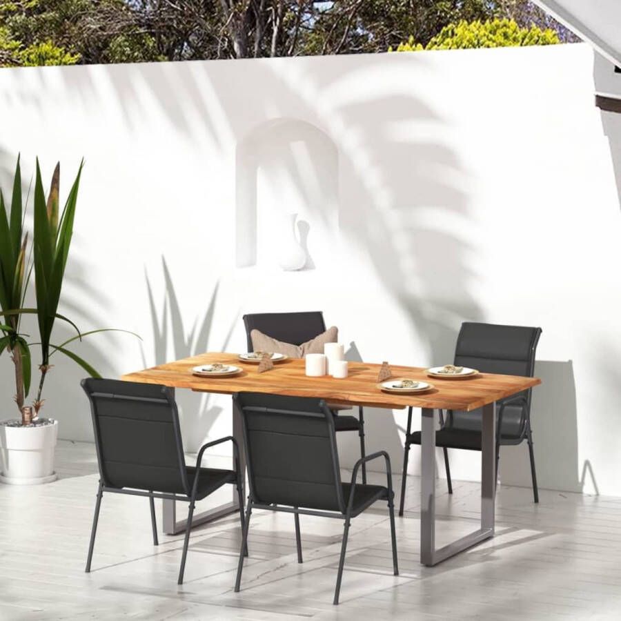 The Living Store Tuinstoel Comfortabele armstoelen Staal Textileen 51x66x88 cm Zwart Antraciet