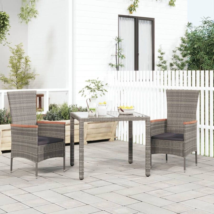 The Living Store Tuinstoel Grijs PE-rattan staal acaciahout 60x58x108cm Comfortabele zitkussens Handleiding Inclusief 2 stoelen en kussens