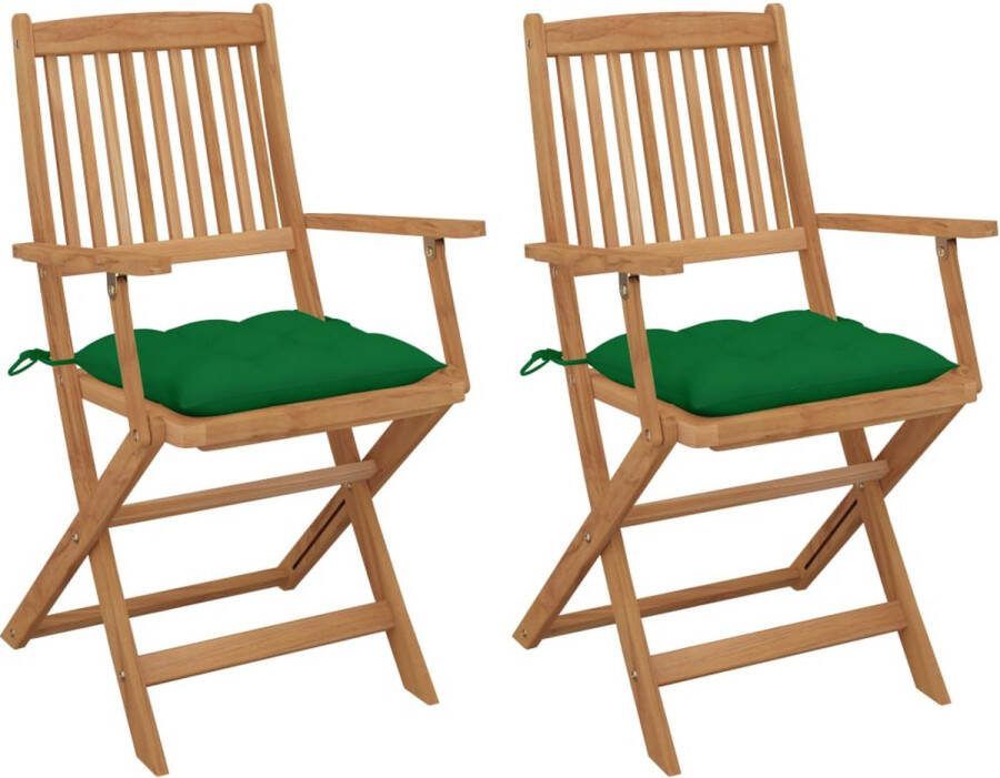 The Living Store Inklapbare Stoelen Massief Acaciahout 54x57x91cm Groen Kussen Montage Vereist