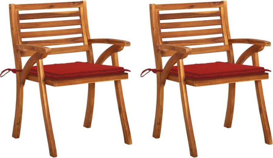 The Living Store Eetkamerstoelen Massief Acaciahout 59x59x87 cm Rood kussen