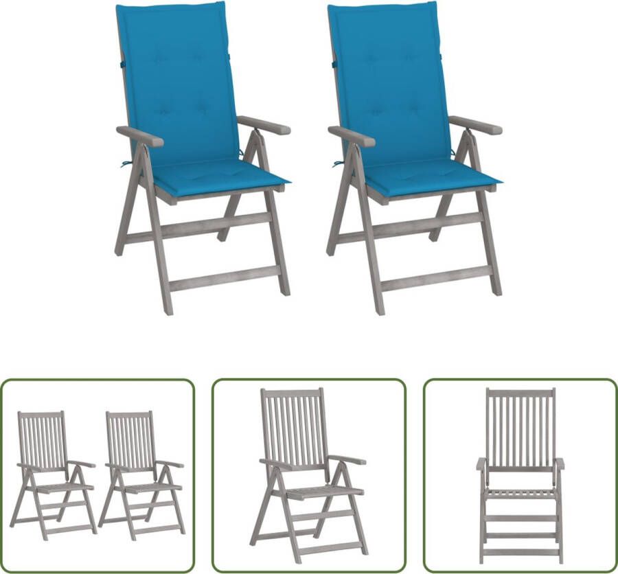 The Living Store Tuinstoelen Set Acaciahout Greywash Verstelbaar 56 x 70 x 110 cm Blauw Kussen 2 stuks