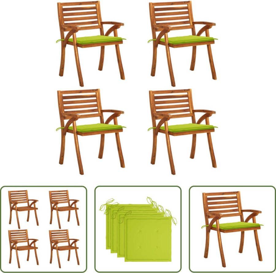 The Living Store Tuinstoelenset Acaciahout 59 x 59 x 87 cm Helder groen kussen 4 stoelen 4 kussens