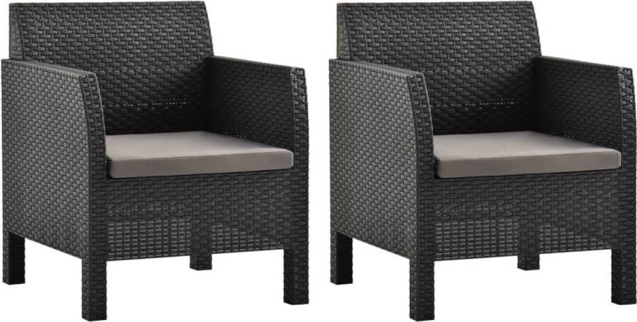 The Living Store Tuinstoelenset PP Rattan-look 63x65x76 cm Antraciet Incl 2x stoel en 2x zitkussen Montage vereist