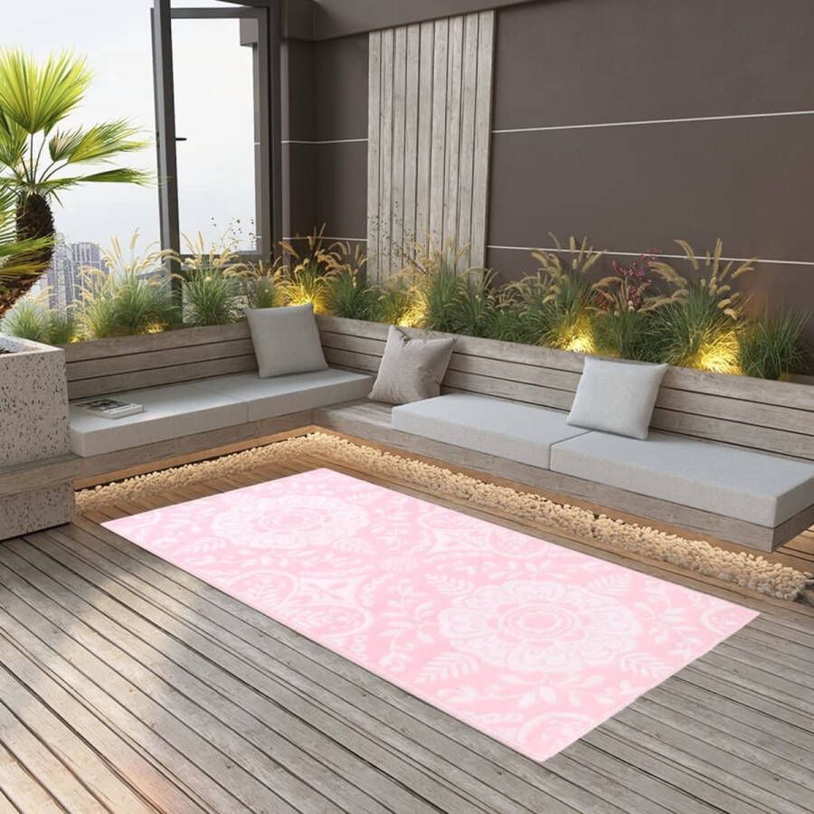 The Living Store Tuintapijt Jacquard Roze PP -190x290 cm