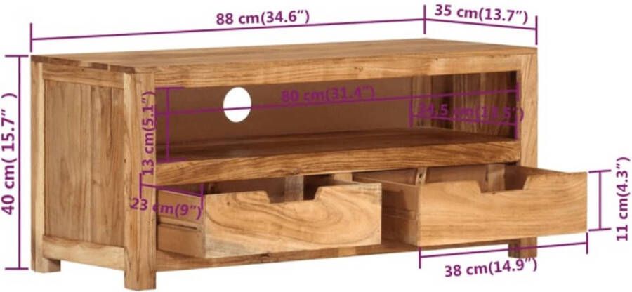 The Living Store TV-kast Massief Acaciahout 88 x 35 x 40 cm Duurzaam frame veel opbergruimte