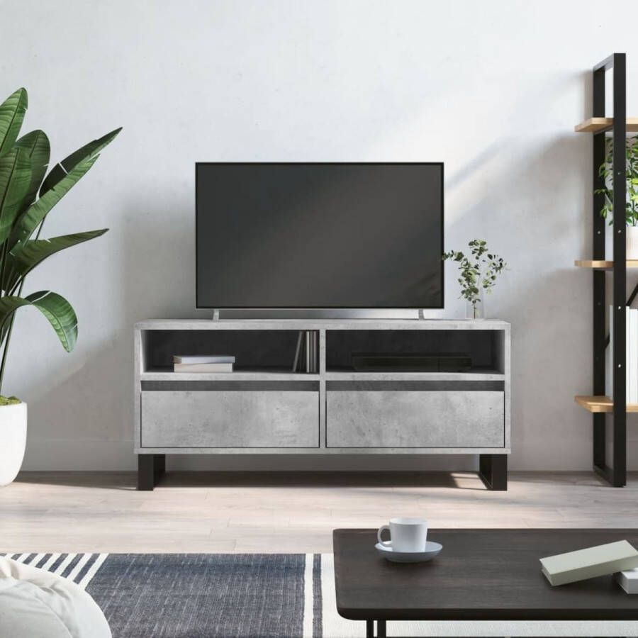 The Living Store Tv-meubel Betongrijs 100 x 34.5 x 44.5 cm Bewerkt hout en ijzer